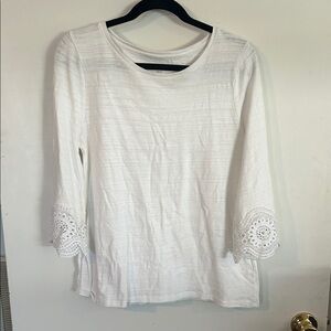LOFT White Long Sleeve Top with Lace Cuffs
